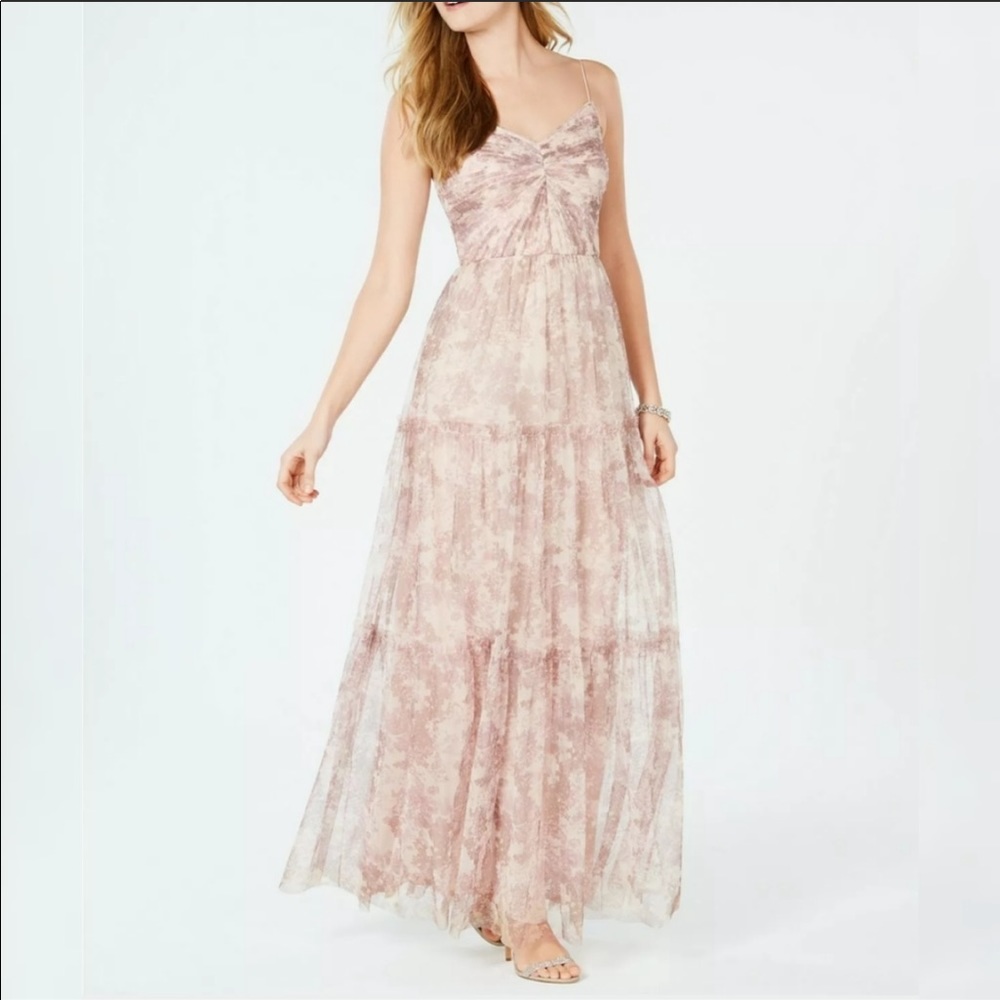 BHLDN Adrianna Papell Floral Ruched Tulle Gown
